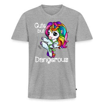 Jolie fille de licorne karaté self-défense - T-shirt encolure en V Premium bio Homme - gris chiné - Devant