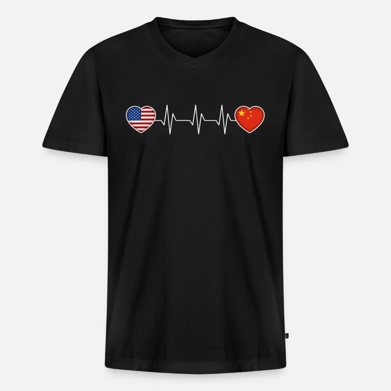 China - Männer Premium Bio T-Shirt mit V-Ausschnitt - Schwarz