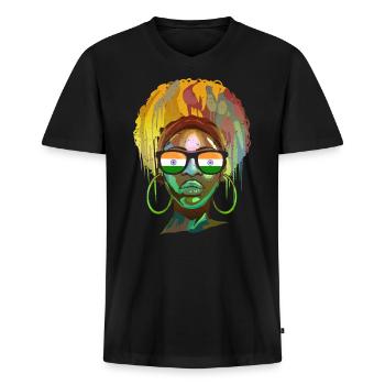 Indien - Männer Premium Bio T-Shirt mit V-Ausschnitt - Schwarz - Vorne - Nico (187cm)