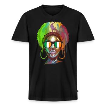 Irlande - T-shirt encolure en V Premium bio Homme - noir - Devant - Nico (187cm)