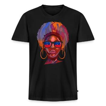 Samoa - Men's Premium Organic T-shirt with V-neck - black - Front - Nico (187cm)