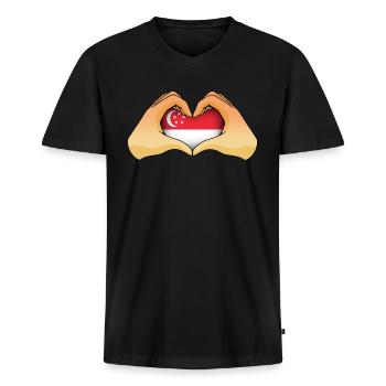 Singapore - Men's Premium Organic T-shirt with V-neck - black - Front - Nico (187cm)