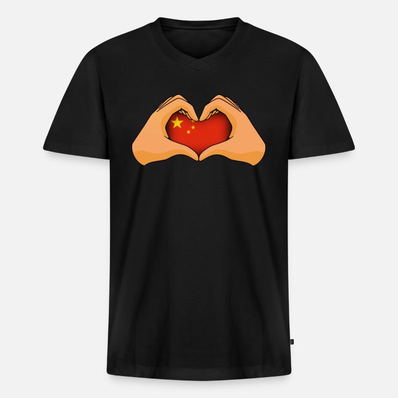 China - Männer Premium Bio T-Shirt mit V-Ausschnitt - Schwarz