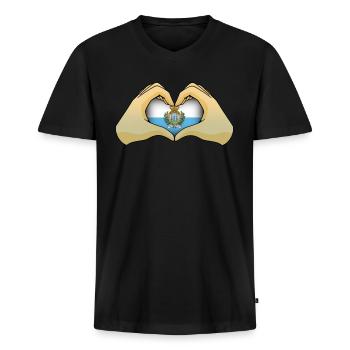 Saint-Marin - T-shirt encolure en V Premium bio Homme - noir - Devant - Nico (187cm)