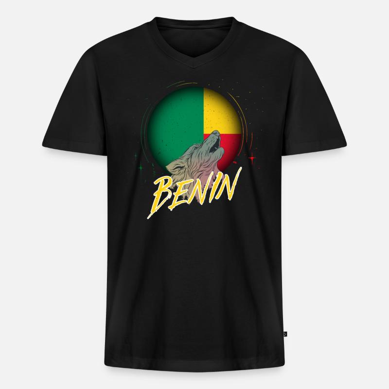 Benin - Männer Premium Bio T-Shirt mit V-Ausschnitt - Schwarz