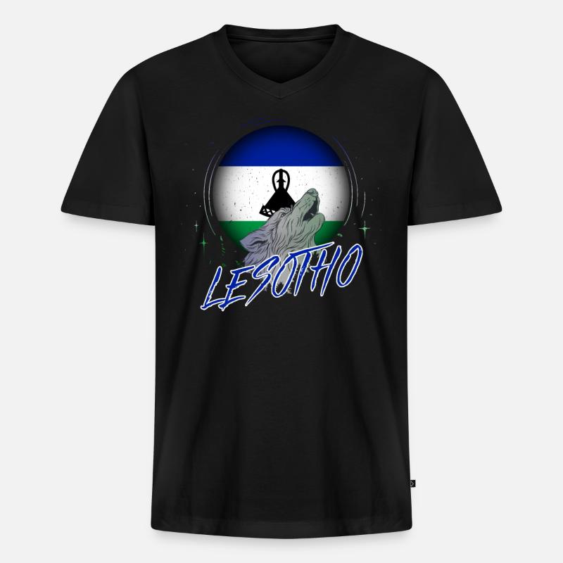 Lesotho - Männer Premium Bio T-Shirt mit V-Ausschnitt - Schwarz