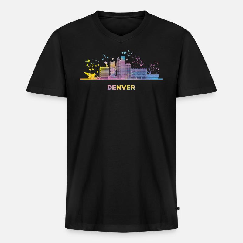 Denverites Skyline Denver - Männer Premium Bio T-Shirt mit V-Ausschnitt - Schwarz