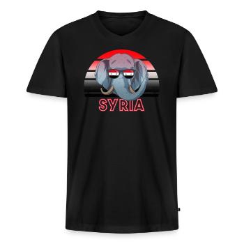 Syrie - T-shirt encolure en V Premium bio Homme - noir - Devant - Nico (187cm)