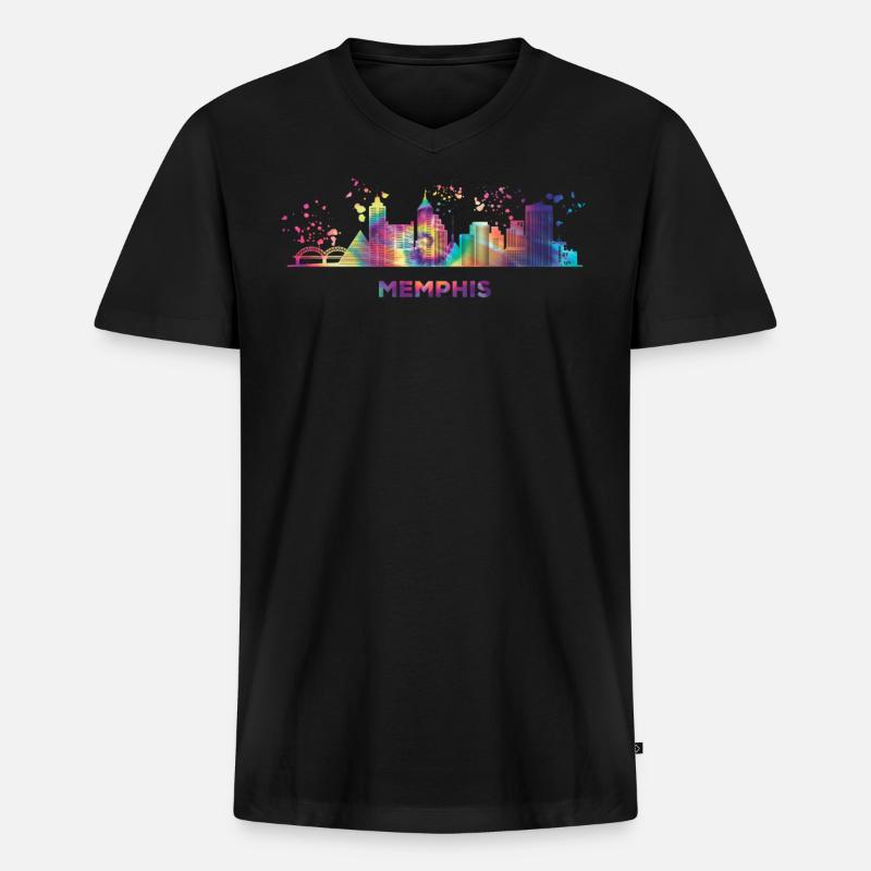 Memphean Skyline Memphis - Männer Premium Bio T-Shirt mit V-Ausschnitt - Schwarz