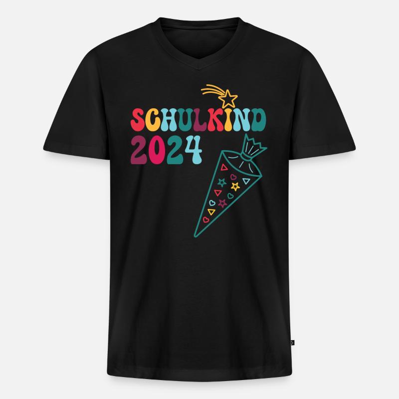 Schulanfang Einschulung Schulkind 2024 - Männer Premium Bio T-Shirt mit V-Ausschnitt - Schwarz