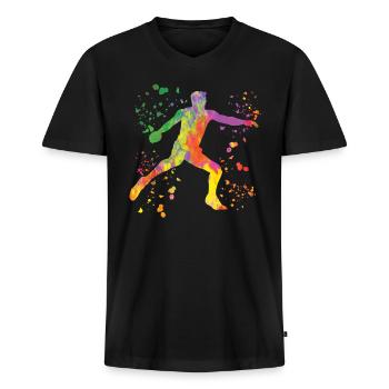 Diskuswerfer Colorsplash Diskuswurf - Männer Premium Bio T-Shirt mit V-Ausschnitt - Schwarz - Vorne - Nico (187cm)