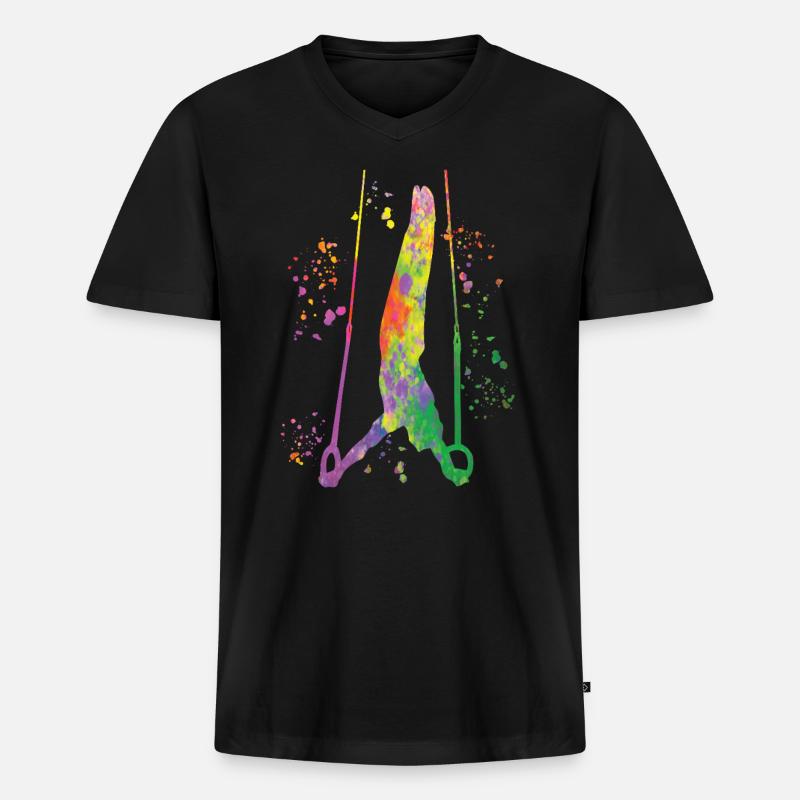 Kunstturner Ringe Kunstturnen - Männer Premium Bio T-Shirt mit V-Ausschnitt - Schwarz