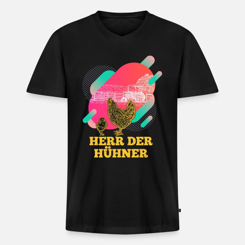 Herr Der Hühner - Männer Premium Bio T-Shirt mit V-Ausschnitt - Schwarz