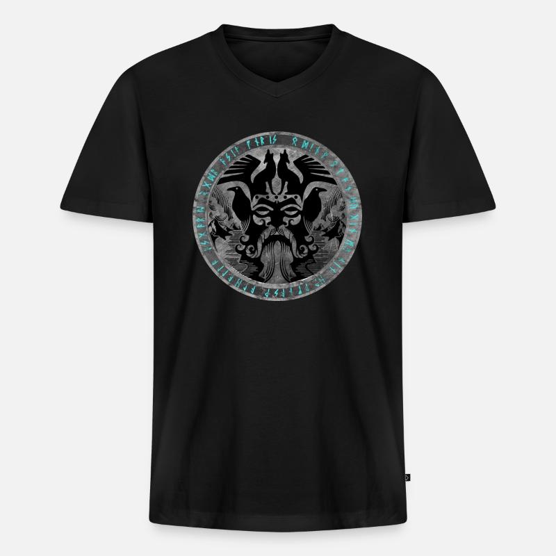 Odin Fenrir Hugin Munin - Männer Premium Bio T-Shirt mit V-Ausschnitt - Schwarz
