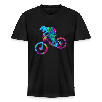 Tropisches Mountainbike bergab Freeride - Männer Premium Bio T-Shirt mit V-Ausschnitt - Schwarz - Vorne - Nico (187cm)