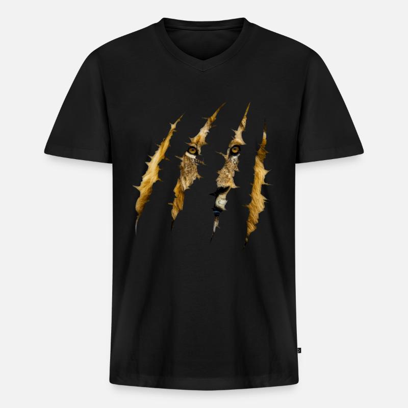 Löwe - Männer Premium Bio T-Shirt mit V-Ausschnitt - Schwarz