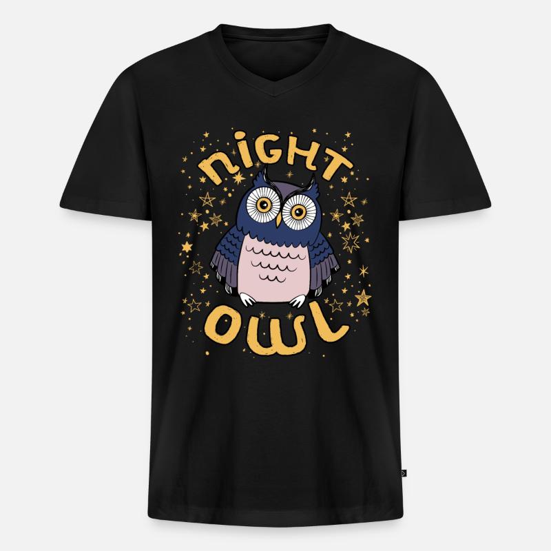 Nachteule - Männer Premium Bio T-Shirt mit V-Ausschnitt - Schwarz