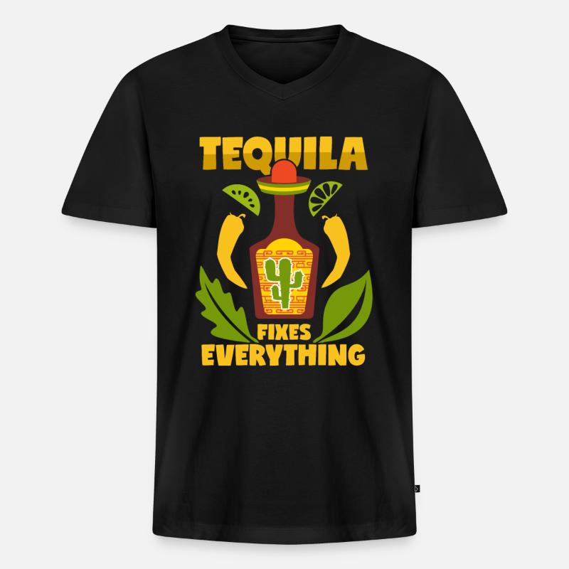 Tequila Spruch Mexiko Schnaps - Männer Premium Bio T-Shirt mit V-Ausschnitt - Schwarz
