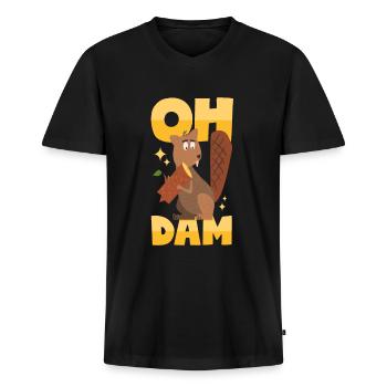 Beaver puns - Men's Premium Organic T-shirt with V-neck - black - Front - Nico (187cm)
