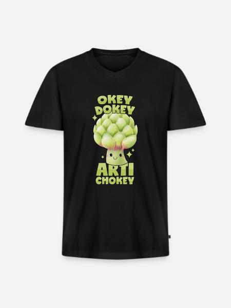 Artiskok: Okey Dokey Artichokey - Premium økologisk T-shirt med V-hals til mænd - sort