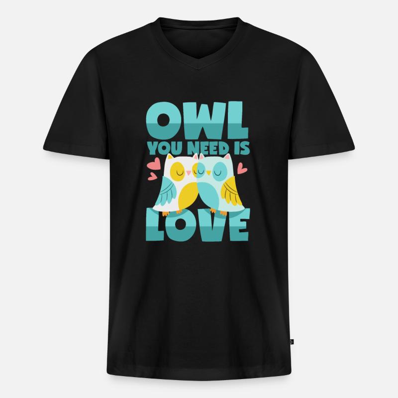 Eulen Liebe - Männer Premium Bio T-Shirt mit V-Ausschnitt - Schwarz