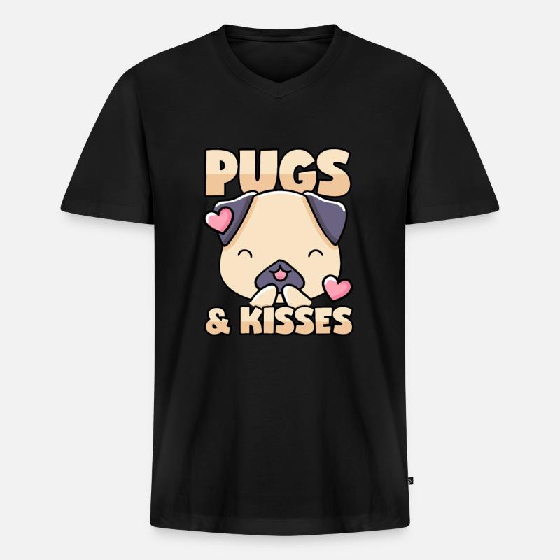 Mops Küsschen - Männer Premium Bio T-Shirt mit V-Ausschnitt - Schwarz
