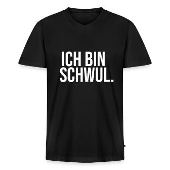 Ich bin Schwul! - Männer Premium Bio T-Shirt mit V-Ausschnitt - Schwarz - Vorne - Nico (187cm)