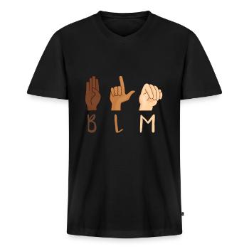Black Lives Matter ASL Sign Language BLM - Men's Premium Organic T-shirt with V-neck - black - Front - Nico (187cm)
