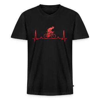 Fahrrad Radfahren Herzschlag Radfahren Geschenk - Männer Premium Bio T-Shirt mit V-Ausschnitt - Schwarz - Vorne - Nico (187cm)