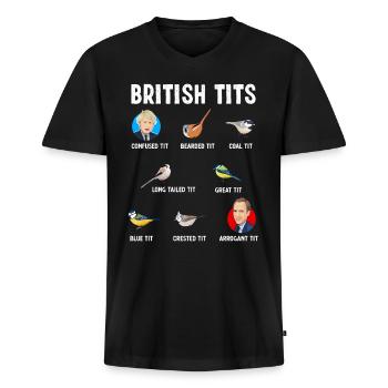 Tit Bird Gift Boris Johnson Matt Hancock - Men's Premium Organic T-shirt with V-neck - black - Front - Nico (187cm)