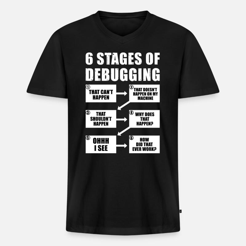 6 Stufen des Debug-Programmierer-Geschenks - Männer Premium Bio T-Shirt mit V-Ausschnitt - Schwarz