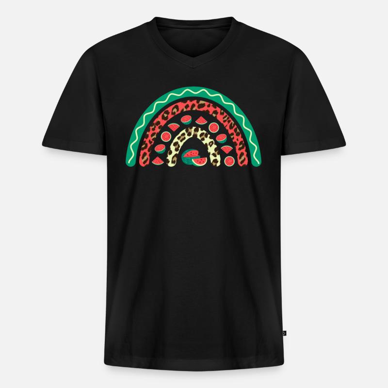 Wassermelone Süßer Sommer Regenbogen Leopard - Männer Premium Bio T-Shirt mit V-Ausschnitt - Schwarz