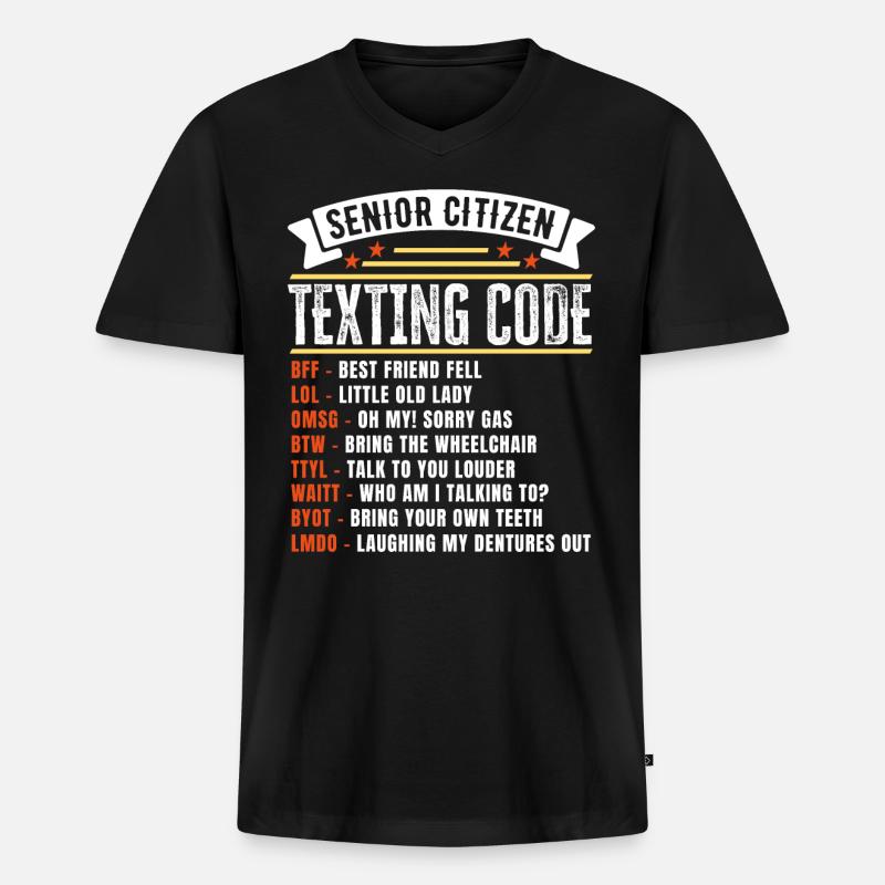 Lustiges Senioren-SMS-Code-Geschenk für - Männer Premium Bio T-Shirt mit V-Ausschnitt - Schwarz