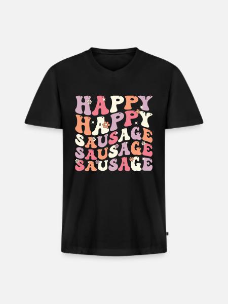Groovy Happy Sausage - Men's Premium Organic T-shirt with V-neck - black