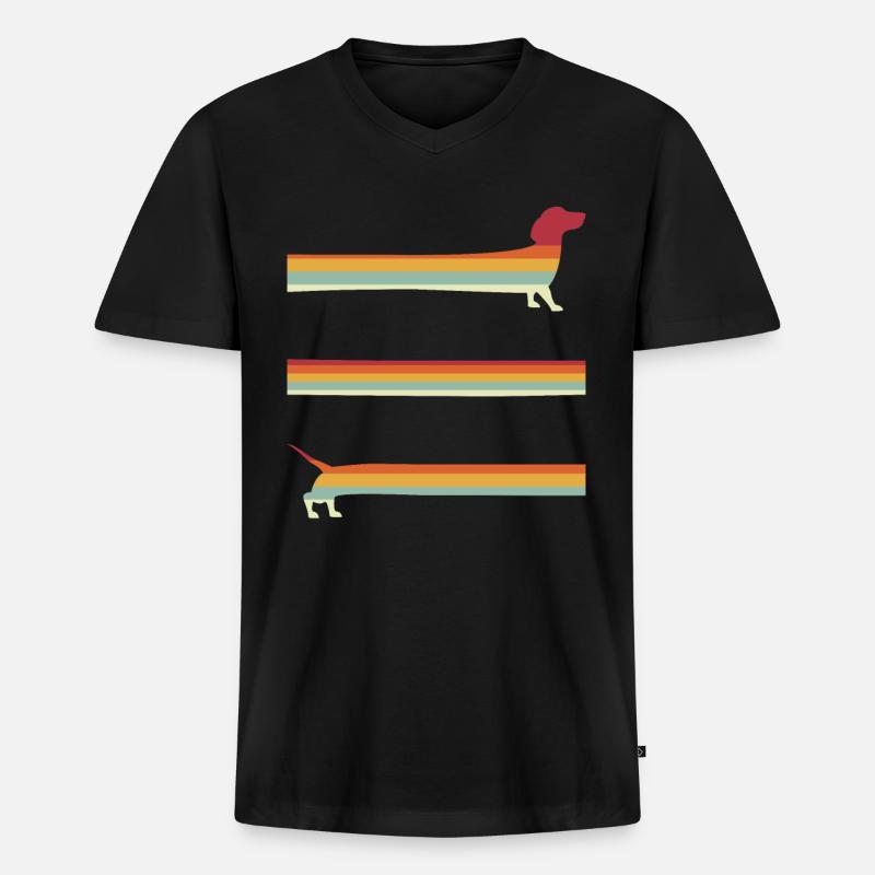 Extra langer Retro Dackel - Männer Premium Bio T-Shirt mit V-Ausschnitt - Schwarz