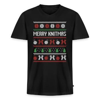 Stricken Nähen Hässlicher Weihnachtspullover Merry - Männer Premium Bio T-Shirt mit V-Ausschnitt - Schwarz - Vorne - Nico (187cm)