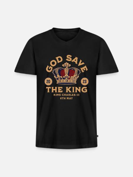 Kong Charles III kroning 2023 - Premium økologisk T-shirt med V-hals til mænd - sort