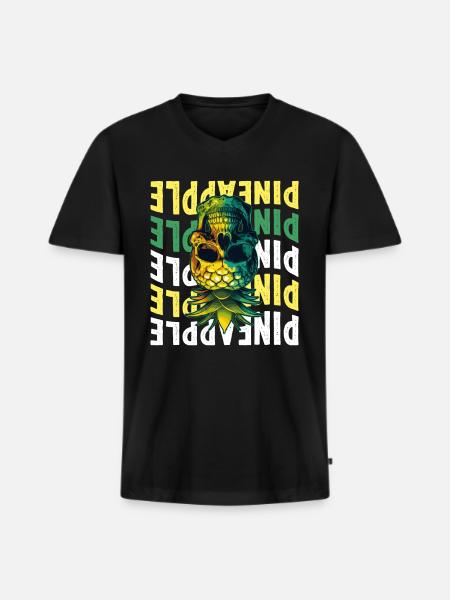 Ananas à l’envers - T-shirt encolure en V Premium bio Homme - noir