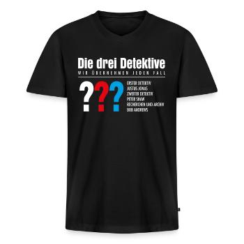 Die Drei ??? Detektive Visitenkarte - Männer Premium Bio T-Shirt mit V-Ausschnitt - Schwarz - Vorne - Nico (187cm)