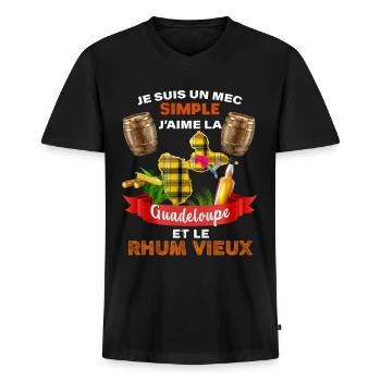Guadeloupe et rhum vieux Pour mec Simple Et Cool - T-shirt encolure en V Premium bio Homme - noir - Devant - Nico (187cm)