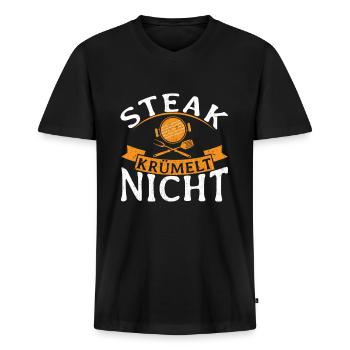 Le steak ne se courbe pas! BBQ Barbecue Grillen Grill - T-shirt encolure en V Premium bio Homme - noir - Devant - Nico (187cm)