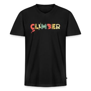 Retro Klettern Bergsport Vintage Kletterer - Männer Premium Bio T-Shirt mit V-Ausschnitt - Schwarz - Vorne - Nico (187cm)