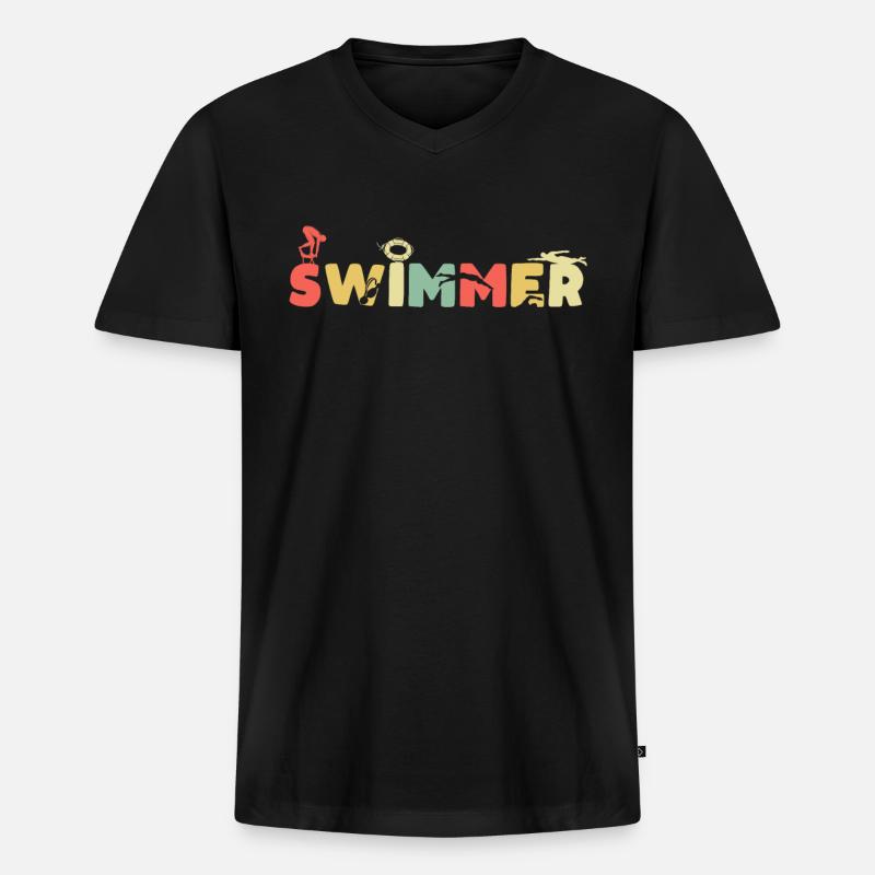 Schwimmen Schwimmer - Männer Premium Bio T-Shirt mit V-Ausschnitt - Schwarz