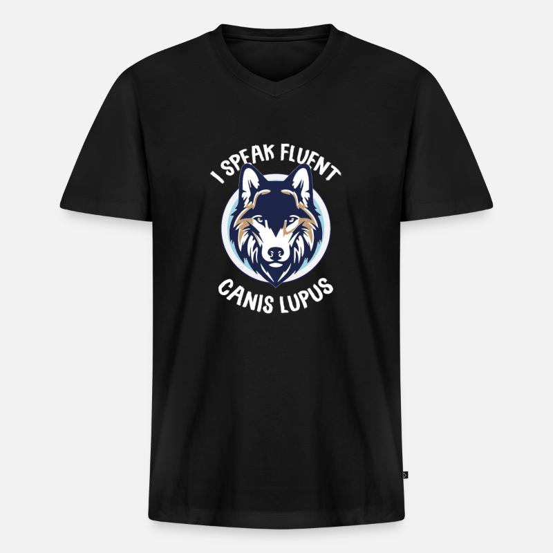 Wolf - Männer Premium Bio T-Shirt mit V-Ausschnitt - Schwarz