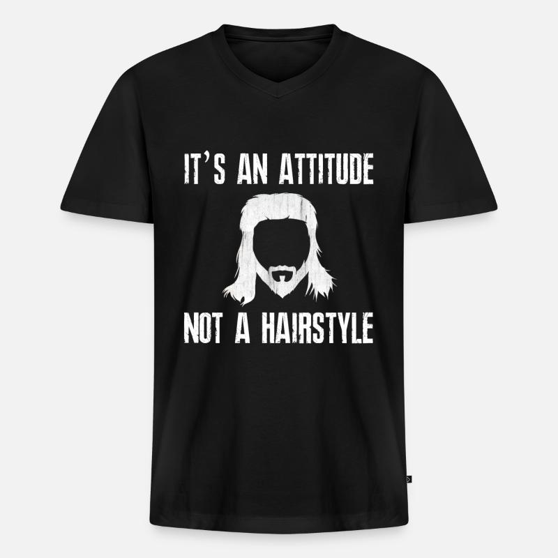 Vokuhila - Männer Premium Bio T-Shirt mit V-Ausschnitt - Schwarz
