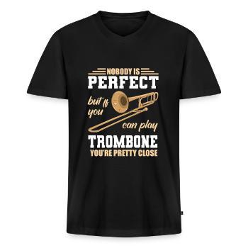 Trombone - T-shirt encolure en V Premium bio Homme - noir - Devant - Nico (187cm)