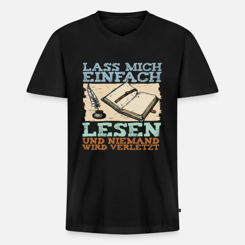 Bücherwurm Leseratte Buch Lesen - Männer Premium Bio T-Shirt mit V-Ausschnitt - Schwarz