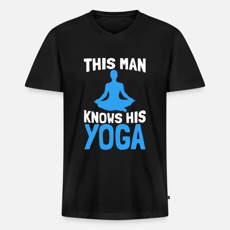 Yoga Yogi - Männer Premium Bio T-Shirt mit V-Ausschnitt - Schwarz