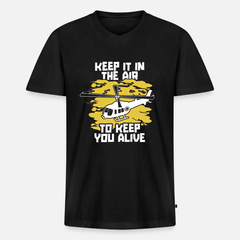 Helikopter Hubschrauber Pilot Heli - Männer Premium Bio T-Shirt mit V-Ausschnitt - Schwarz