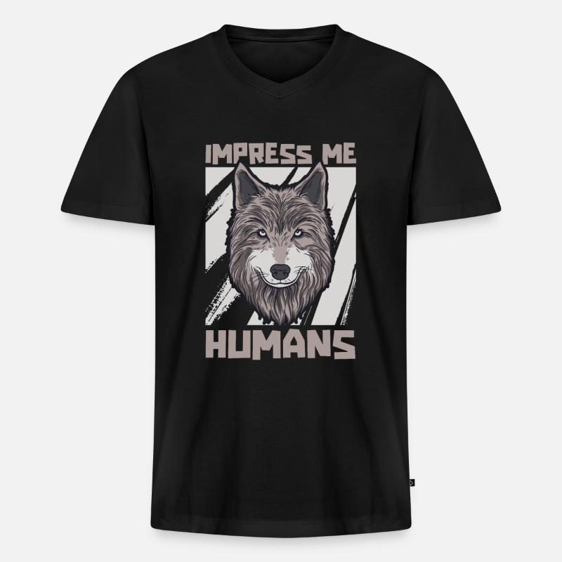 Wolf - Männer Premium Bio T-Shirt mit V-Ausschnitt - Schwarz
